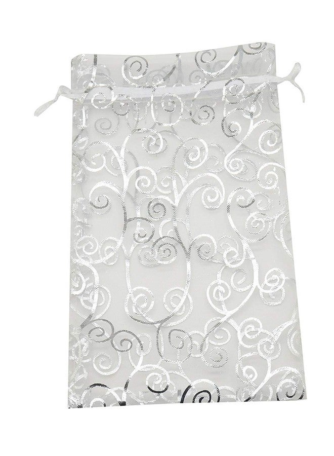 SUNGULF 50pcs Organza Pouch Bag Drawstring 6"x8" Strong Gift Candy Bag Jewelry Party Wedding Favor (Silver White) - Image 1